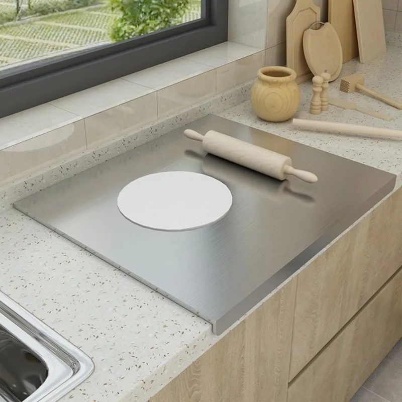 L-shaped Chopping Board Stainless Steel Large Size Doublesided Chopping Board Kitchen Tool Home Fruit Cutting and Kneading Panel - Image 2