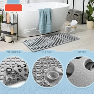 Non Slip Bath Mat & Shower Mat with Suction Cups & Drain Holes Soft Machine Washable Non Slip Bathtub Mat Shower Mats for Inside
