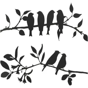 2Pcs Metal Birds Wall Decoration Wall Art Creative Leaves Birds on Branch Hanging Wall Art for Bedroom Living Room Office