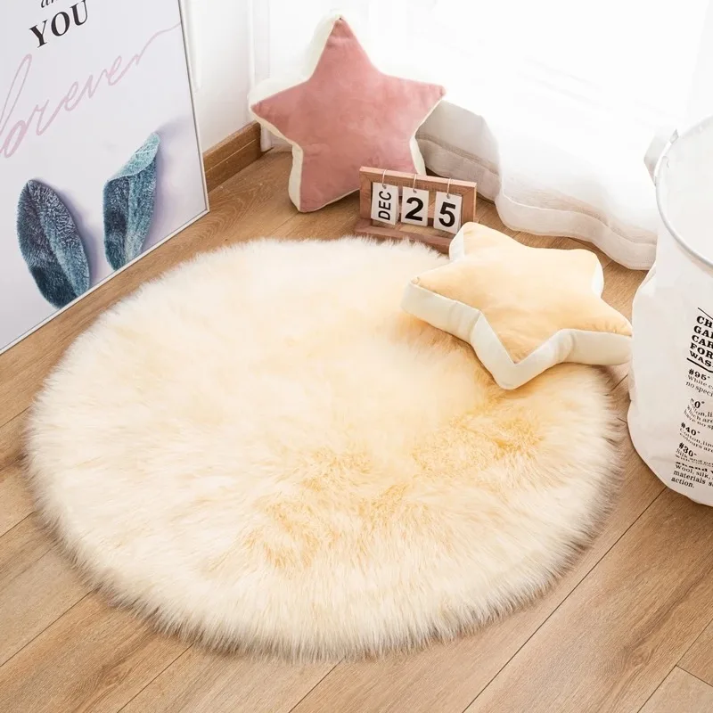Plush Round Carpet Sheepskin Pink Living Room Home Decor Bedroom Floor Cushion Mats for Bedroom White Area Shaggy Fur Rugs