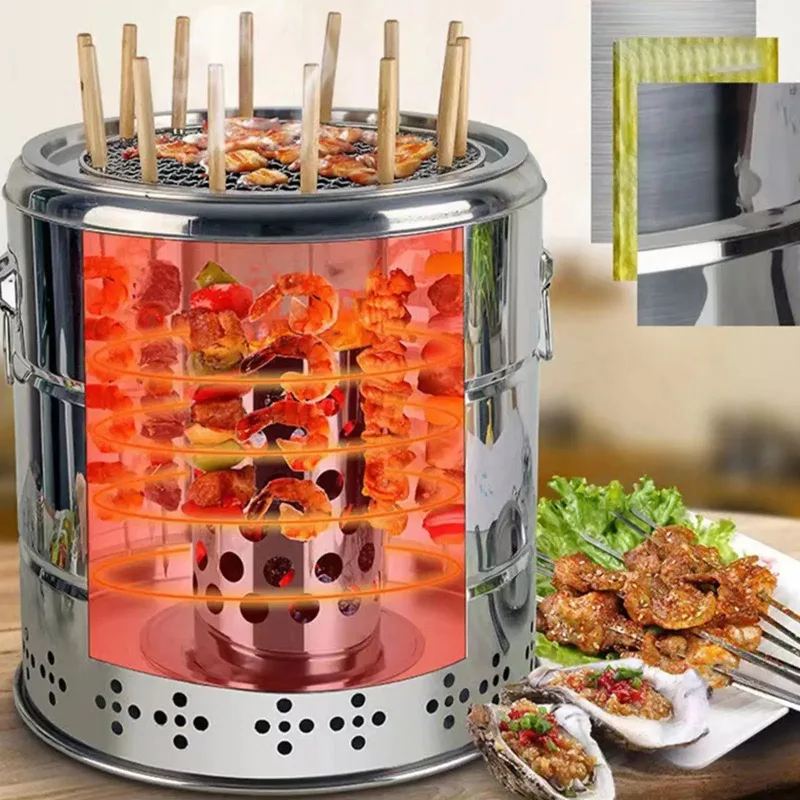 Outdoor Camping Smokeless Barbecue Hanging Grill Portable Tabletop Cooking Grill Stoves Charcoal BBQ Grill Barrel for Picnic - Image 5