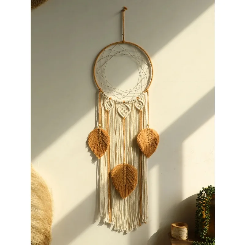 Macrame Dream Catcher Bohemian Leaf Wall Hanging Nordic Decor Boho Handmade Tapestry Ornaments for Home Living Room Decoration