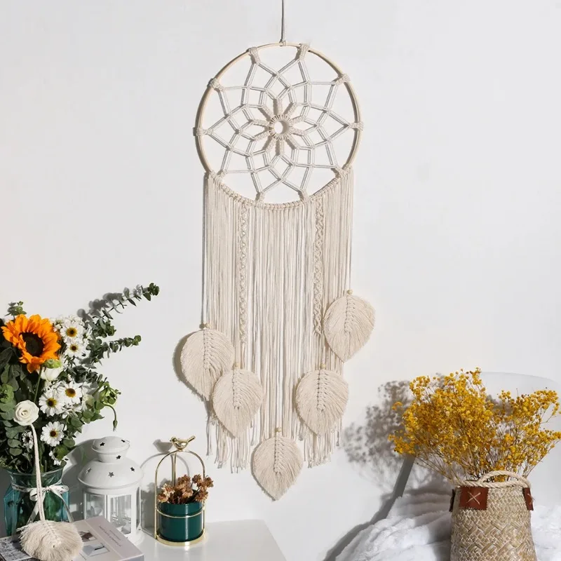 Macrame Dream Catcher Bohemian Leaf Wall Hanging Nordic Decor Boho Handmade Tapestry Ornaments for Home Living Room Decoration - Image 5