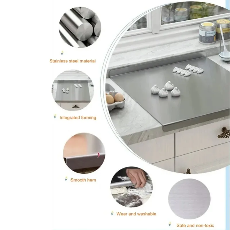 L-shaped Chopping Board Stainless Steel Large Size Doublesided Chopping Board Kitchen Tool Home Fruit Cutting and Kneading Panel - Image 5