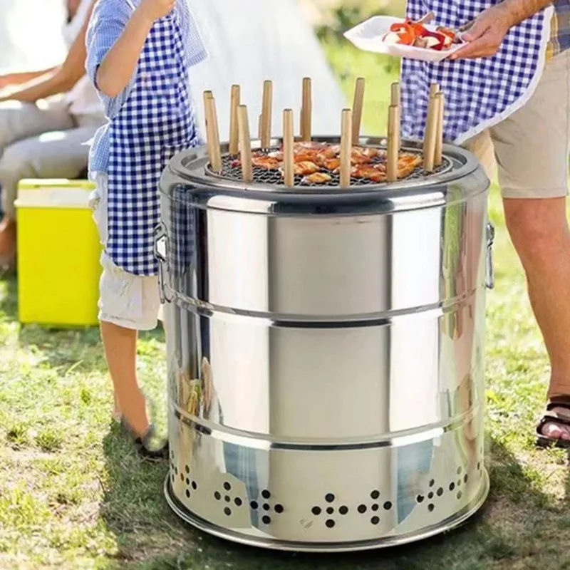 Outdoor Camping Smokeless Barbecue Hanging Grill Portable Tabletop Cooking Grill Stoves Charcoal BBQ Grill Barrel for Picnic - Image 4