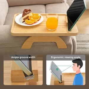 1 Piece Sofa Clip on Side Table for Wide Couches Arm Foldable Couch Tray with 360° Rotating Phone Holder for Eating/Drinks