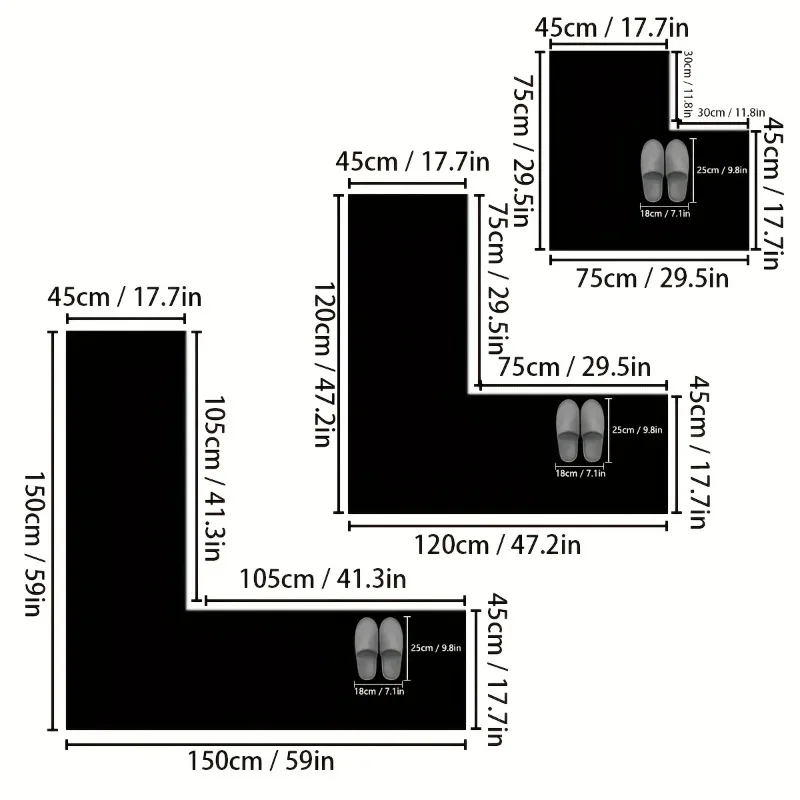 Solid Color L-shaped Bathroom Absorbent Floor Mat Thickened Toilet Door Restroom Flannel Foot Mat Shower Room Non-slip Mat - Image 3