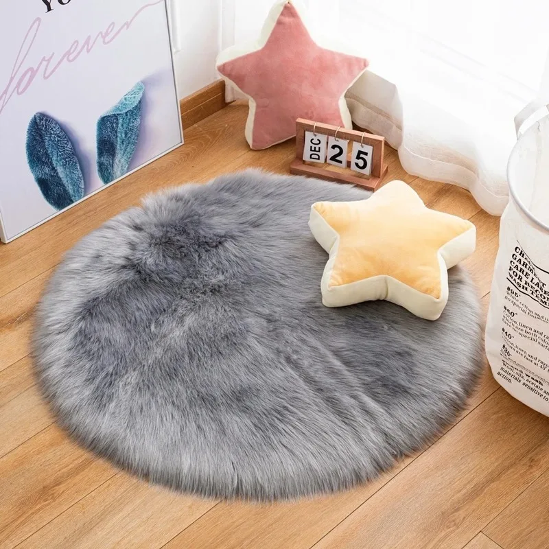 Plush Round Carpet Sheepskin Pink Living Room Home Decor Bedroom Floor Cushion Mats for Bedroom White Area Shaggy Fur Rugs - Image 6