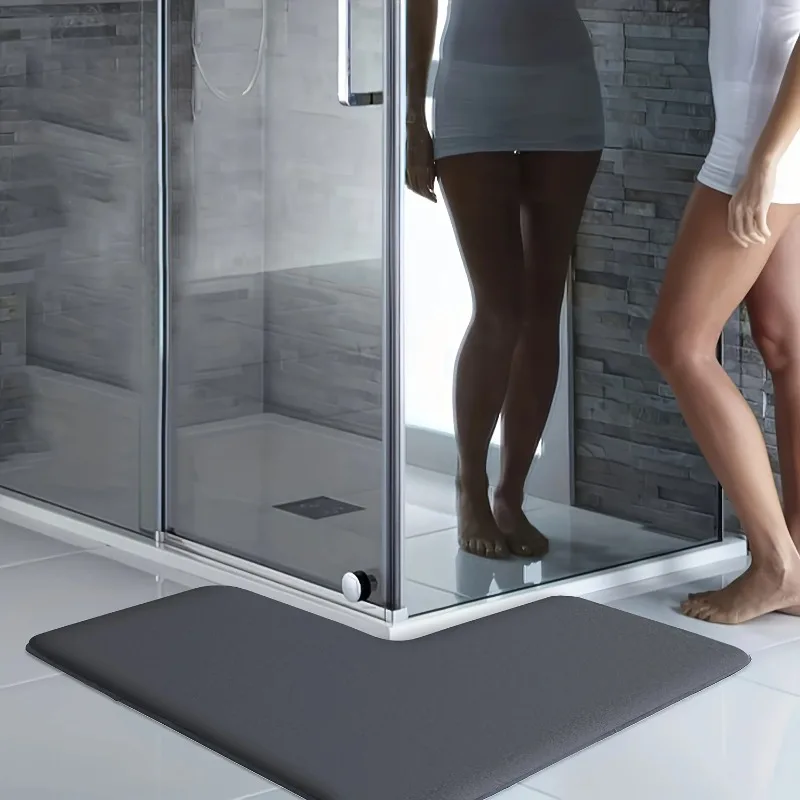 Solid Color L-shaped Bathroom Absorbent Floor Mat Thickened Toilet Door Restroom Flannel Foot Mat Shower Room Non-slip Mat - Image 2