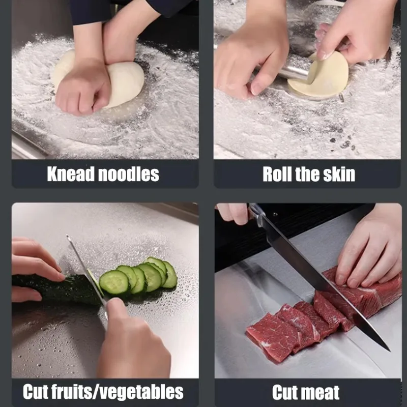 L-shaped Chopping Board Stainless Steel Large Size Doublesided Chopping Board Kitchen Tool Home Fruit Cutting and Kneading Panel - Image 6