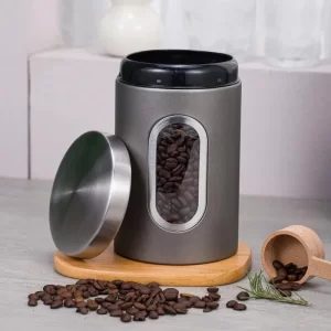 Kitchen Visual Window Storage Jar Coffee Bean Sugar Tea Storage Food Grade Silver Gray Stainless Steel Sealed Jar
