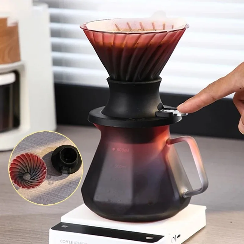 Hand Brewed Coffee Maker V02 Coffee Smart Filter Cup Switch Dripper Handmade Glass Coffee Sharing Pot Over Dripper Sets - Image 2