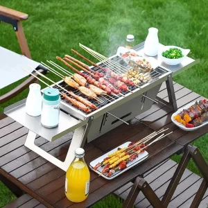 Portable 360°Rotating Charcoal Grill with Flipping Basket - 304 Stainless Steel Smoker Grill for Camping Free BBQ Bag New Upgrad