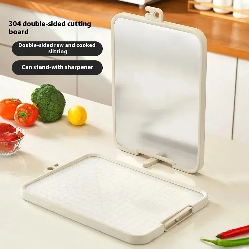 2025 New 304 Stainless Steel Cutting Board with Knife Sharpener, Double-sided Usable Kitchen Cutting Board, Chopping Board - Image 3