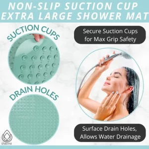 Square Bathroom Mat with Suction Cup Round Hole Design Non-slip Shower Anti-fall Home Shower Massage Fast Drainage Mat