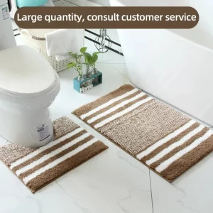 Striped Microfiber Bathroom Carpet Set 2-piece,waterproof,non-slip and Quick Drying,machine Washable,TPR Backing, Medium Velvet