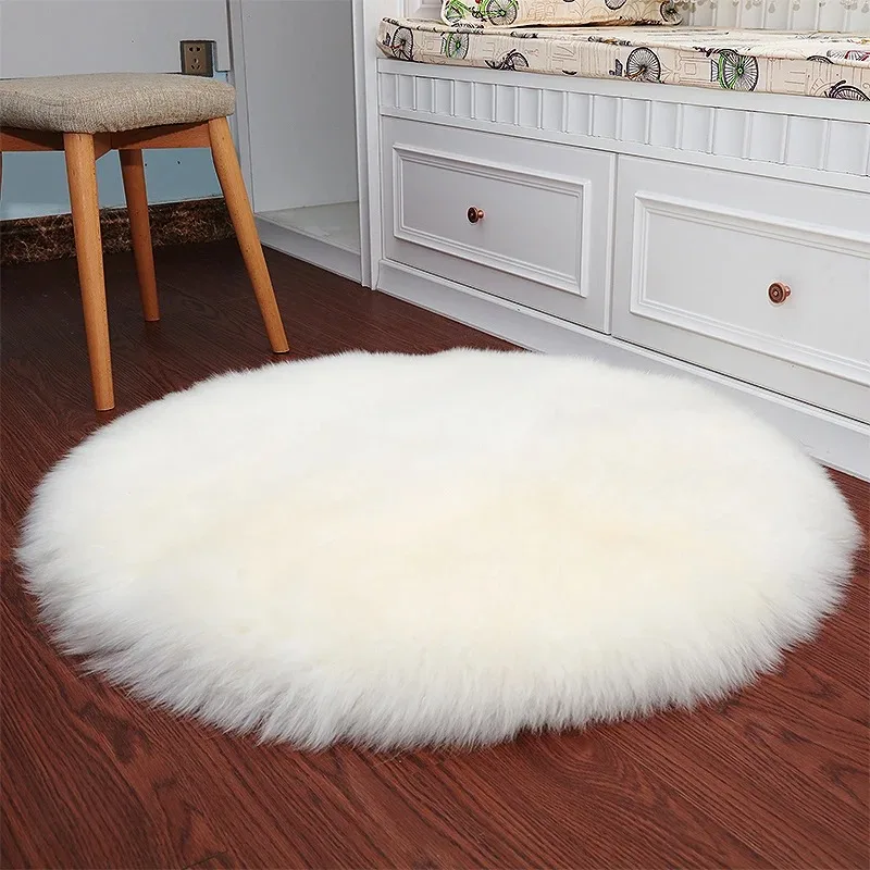 Plush Round Carpet Sheepskin Pink Living Room Home Decor Bedroom Floor Cushion Mats for Bedroom White Area Shaggy Fur Rugs - Image 3