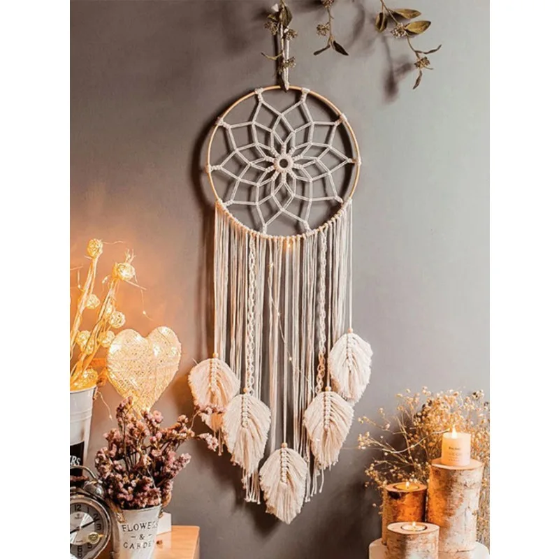 Macrame Dream Catcher Bohemian Leaf Wall Hanging Nordic Decor Boho Handmade Tapestry Ornaments for Home Living Room Decoration - Image 2