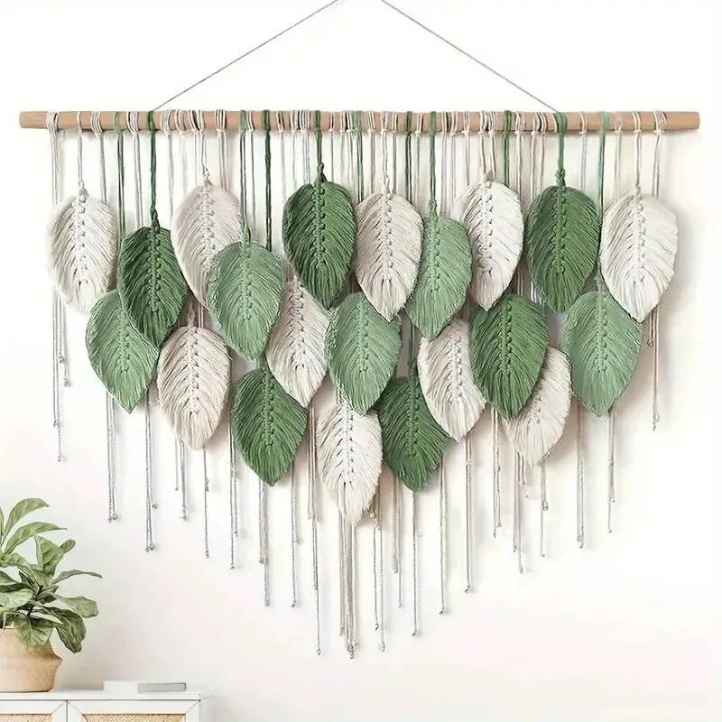 Boho Home Decoration, Macrame Tapestry Macrame Leaf Feather Wall Hanging Decor for Living Room Bedroom, Boho Wall Art Home Decor - Image 6